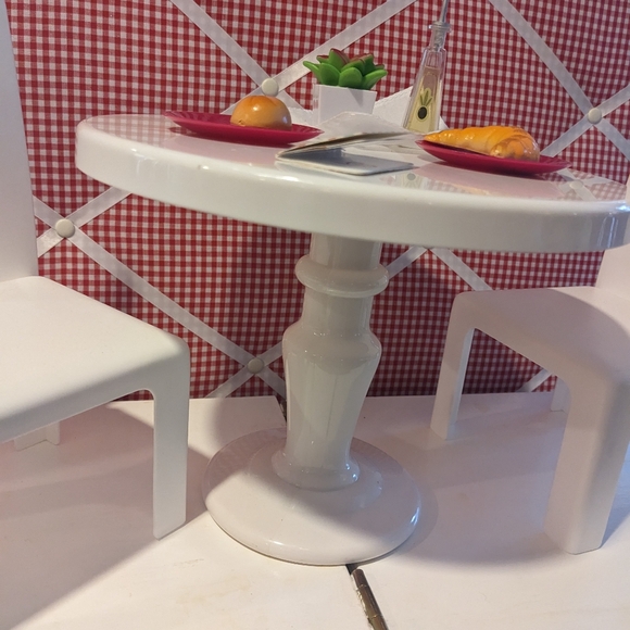 Doll Kitchen Pedestal Table Chairs Accessories 18" doll furniture food passport - Picture 4 of 4